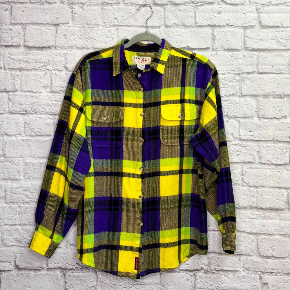 Limited Too 90’s Y2K Girls Shirt Size 16 Button Long Sleeve Plaid Acrylic VTG